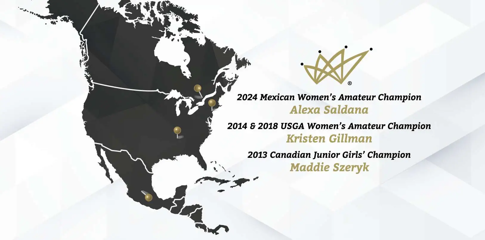 Mexican Women's Amateur Champion Alexa Saldana, USGA Women's Amateur Champion Kristen Gillman, Canadian Junior Girls' Champion Maddie Szeryk